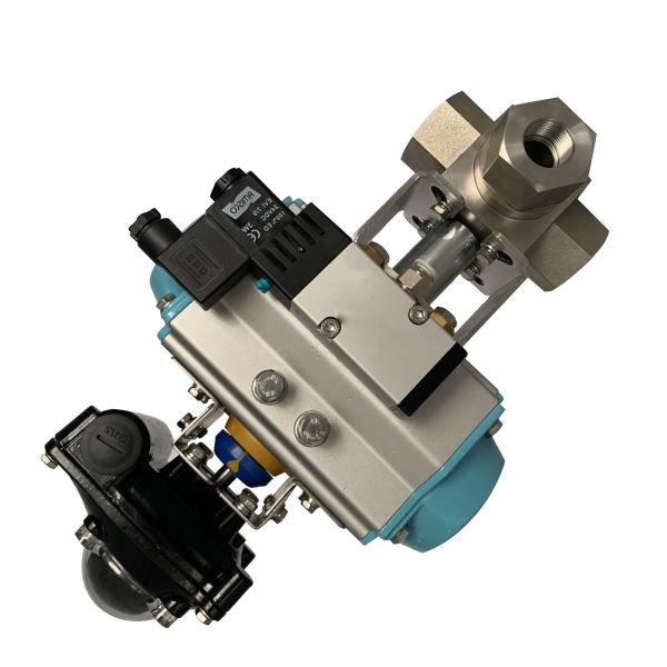 Válvula de bolas de acero inoxidable con dientes internos de tres vías de alta presión neumática