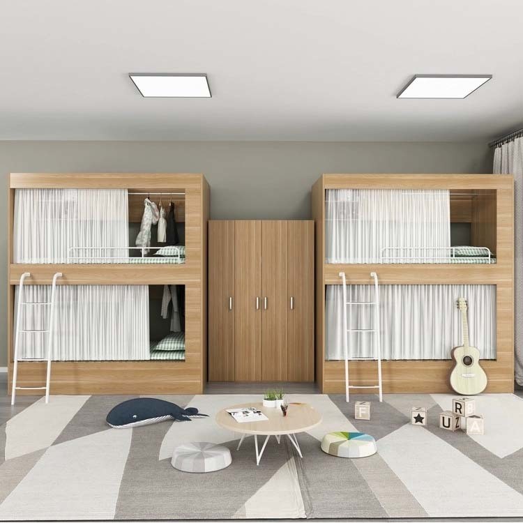 Walnut Double Deck Solid Wood Loft Bed KD Structure for Customized Customer's Request