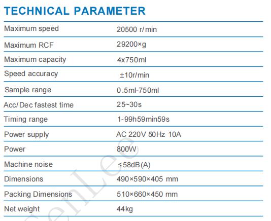 CenLee2050 High Quality Benchtop High Speed Centrifuge 20500rpm 4x750ml Swing Buckets Rotor Laboratory Centrifuge Machine