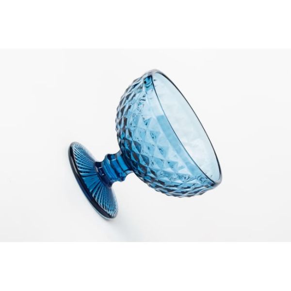 Small Blue Footed Glass Dessert Bowls 12 Oz Vintage Ice Cream Sundae Dishes 350ml