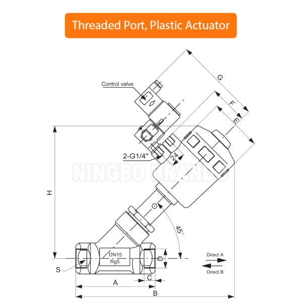 Threaded Dimension 1-logo 1/2'' Pneumatic Angle Seat Valve DN15 Stainless Steel NC Process Valve