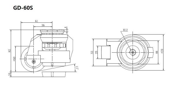 EDL 50kg-1000 Kg Caster Wheels , Threaded Leveling Castor Wheels GD Series GDS