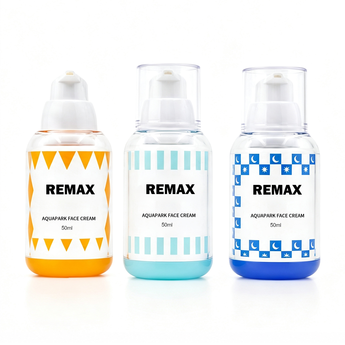 50ml Three Color Geometric Transparent Airless Pump Bottle for Premium Skincare Packaging