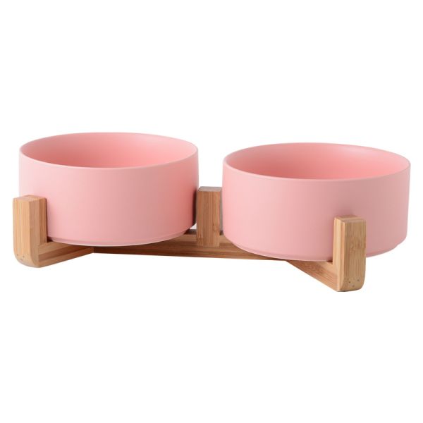 Custom Logo Wholesale Ceramic Pet Bowl , Wooden Frame Pet Cat Dog Bowl Best Price