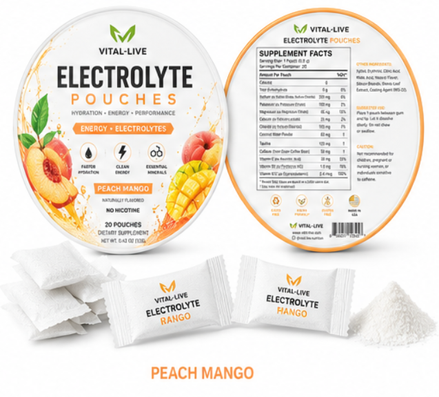 Naturally Sweetened Energy Pouches Peach Mango Flavor Electrolyte Powder Pouch