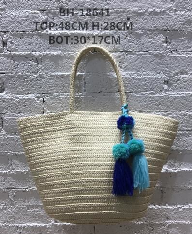 Two Straps Woven Straw Beach Bucket Bag for Large Capacity Vacation Leisure