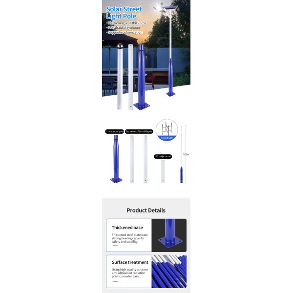 Poste de luz solar dividido para exteriores, empalmable, 3 metros, 4 metros, 5 metros, 6 metros