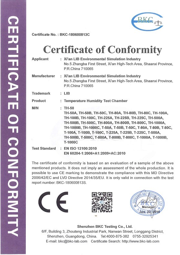 Xi'An LIB Environmental Simulation Industry Certificaciones
