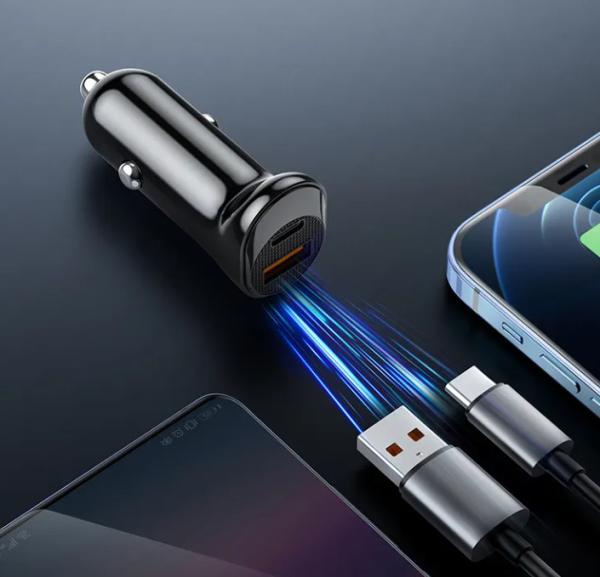 Metal Silver Pull Ring PD30W Super Fast Car Charger Invisible QC 3.0 Car Charger