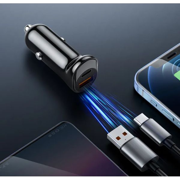 Metal Silver Pull Ring PD30W Super Fast Car Charger Invisible QC 3.0 Car Charger