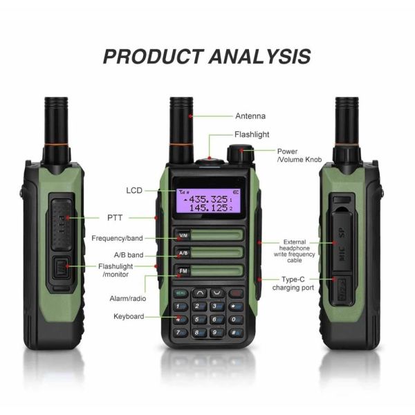 Handheld Walkie Talkie TYPE-C Recharger Long Range Waterproof UV16 Transceiver Ham Radio