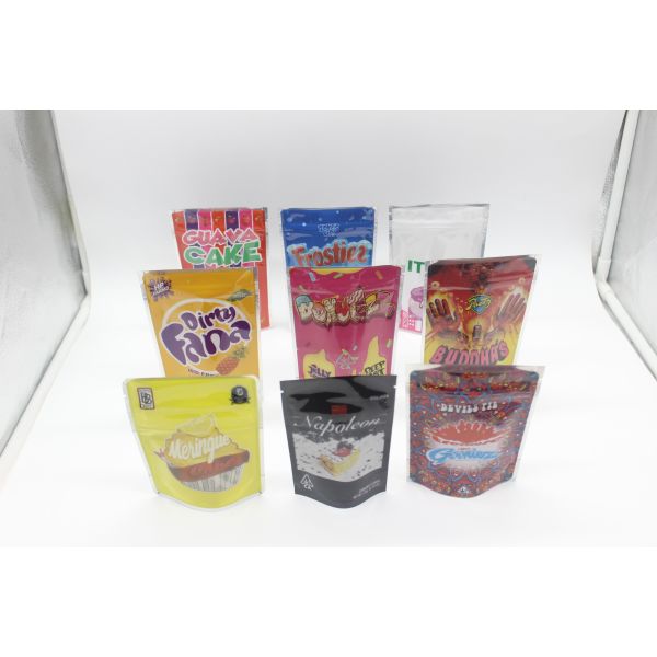 Impreso a medida 3.5g 7g 14g 1 oz Mylar ziplockk bolsa de papel laminado para el embalaje de galletas