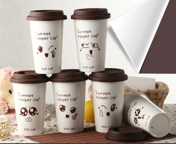 Eco Cup/i am not a paper cup look-a-like white porcelain travel mug