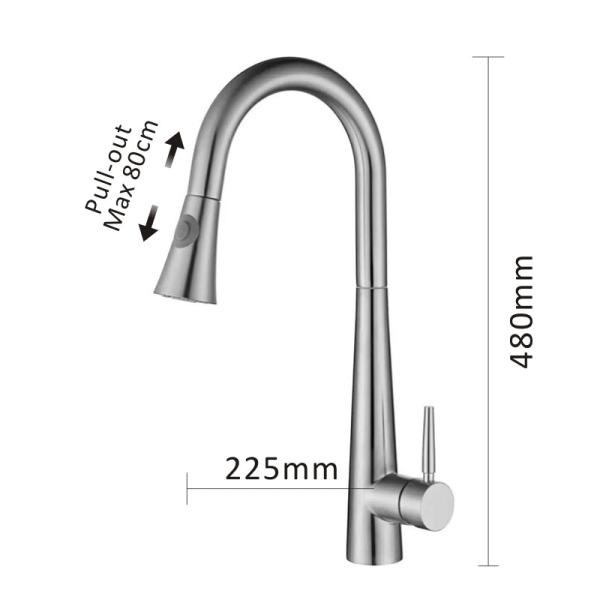 stainless steel Pull Out Black Single Hole Kitchen Faucet Mixer Hot Cold Brushed