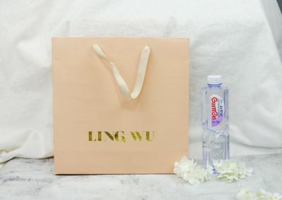 Shopping Mall Paper Packing Bag With Ribbon Straps Cardboard Material