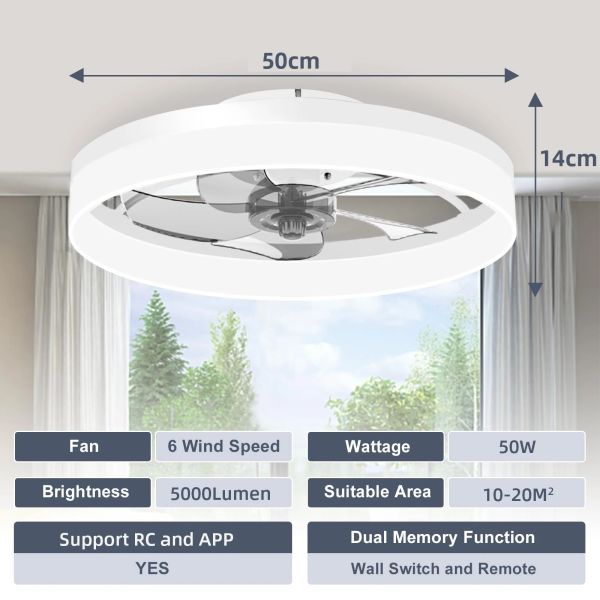 Bedroom Decor Ventilator Lamp Air Invisible Blades Retractable Smart Ceiling Fan with Lights(WH-CLL-70)
