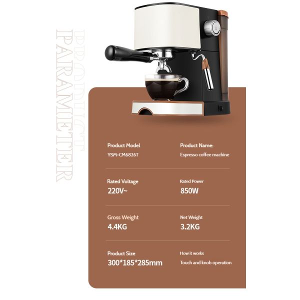 Small Electric Italian Coffee Machine 850W Automatic Pump Pressure Steam Milk Frother