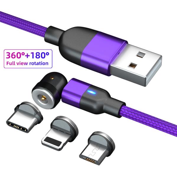 540 Rotation 3A Magnetic USB Charging Cable 3 In 1 Magnetic Data Cable