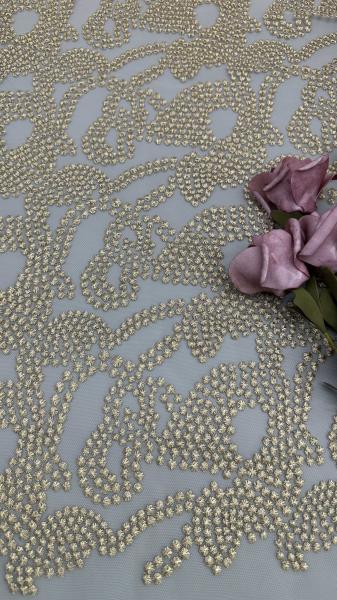 Leafy Lace Metallic Corded Lace Fabric for Wedding Dresses