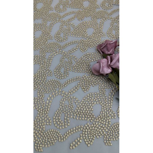 Leafy Lace Metallic Corded Lace Fabric for Wedding Dresses