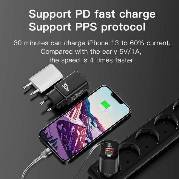 Essager PD 3.0 QC3.0 30W PPS Chargeur mural USB Type C Mini Adaptateur secteur