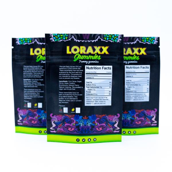 Vibrant Printed Stand Up Pouches For Gummies Packaging With Customizable High-Color Brand Pattern.