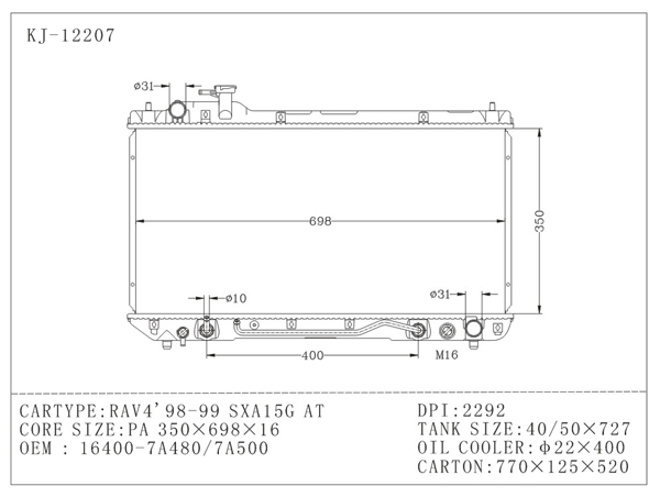 Car 1998 , 1999 toyota rav4 radiator OEM 16400-7A480 / 16400-7A500