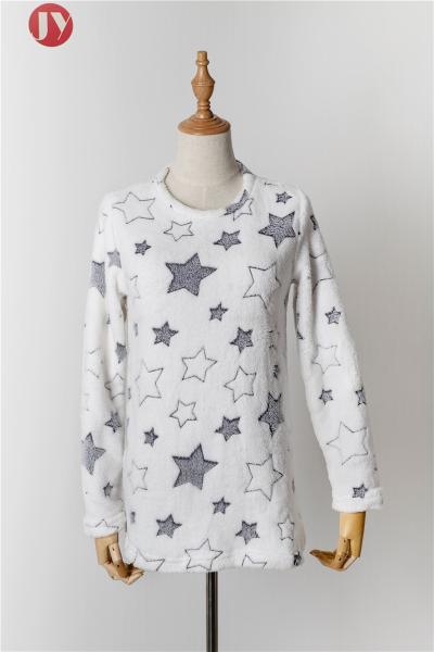 Ladies Embossed Star Soft Bathrobe Autumn Winter Pajamas Long Sleeve Flannel Fleece Nightwear Set