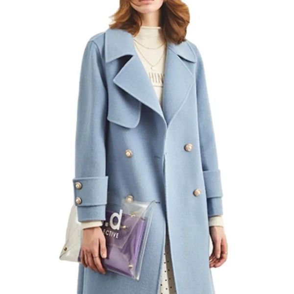                  Wool Blend Peacoat Double-Breasted High Quality Trench Coat Women Long Coats for Ladies             