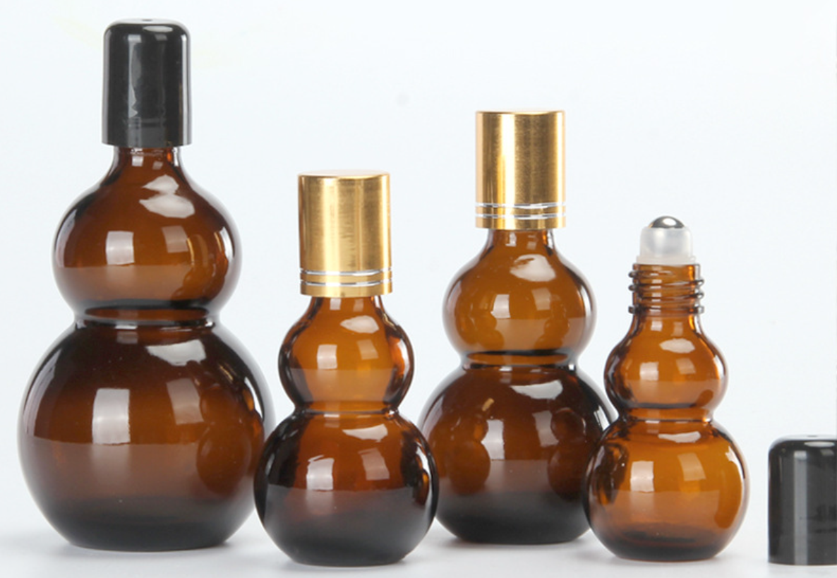 Оптовая продажа янтарных роликовых флаконов для эфирных масел в форме двойной тыквы 10-100 мл. Экологически чистые