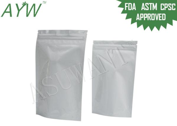 Doypack Locked Inside Smell Proof Zipper Bags Glossy Finish White Mylar FDA