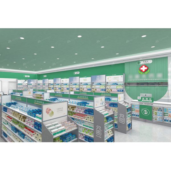 04-XDZYS011 Customized Drugstore Store Display Design Pharmacy Medicine Shelf Display Racks for Pharmacy