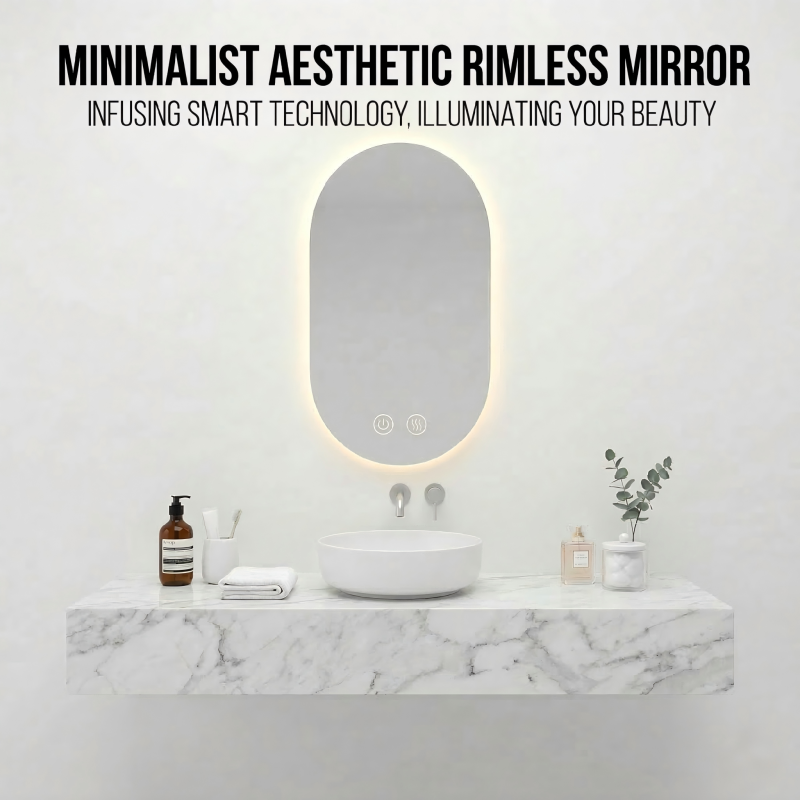 Kingstin Custom Oval LED Bathroom Mirror Rimless Backlit Smart Vanity Mirror Anti-Fog Bluetooth Time Display