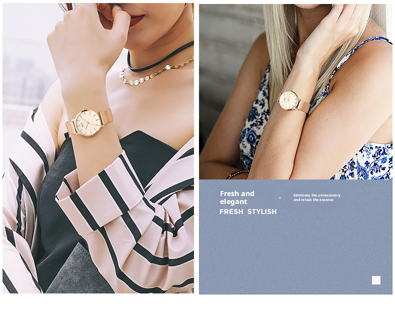 Ultra Thin Minimalist Ladies Quartz Watch Simple Dial Milanese Mesh Metal Strap 3 Colors Elegant Daily Dress Wrist Watch Gift For Women