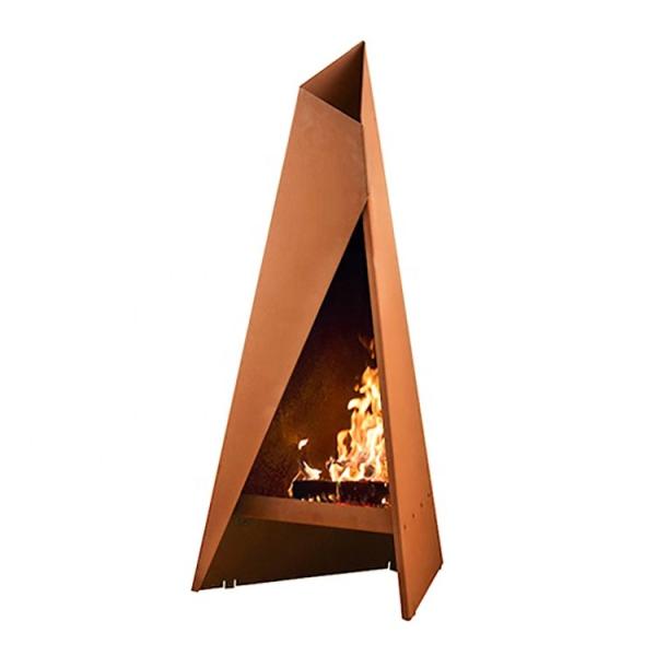 Modern Geometric Corten Steel Outdoor Fireplace Chimenea Freestanding