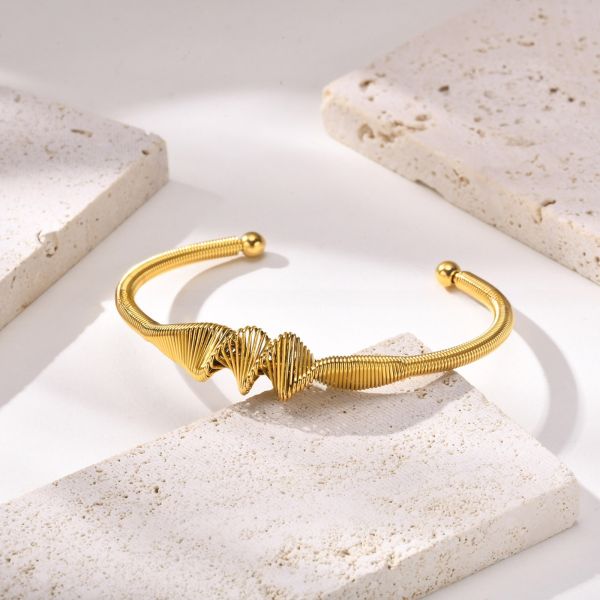 Brassière en acier inoxydable doré 18K Bracelets en spirale réglable pour femmes