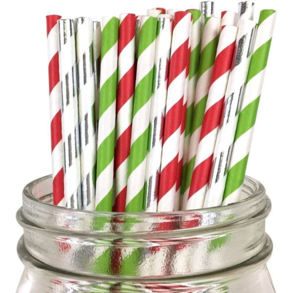196.85mm Disposable Party Tableware Striped 10mm Christmas Paper Straws