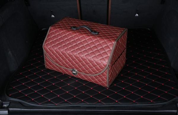 Waterproof Pu Leather Foldable Car Trunk Organizer Red Color 50 * 32 * 30cm
