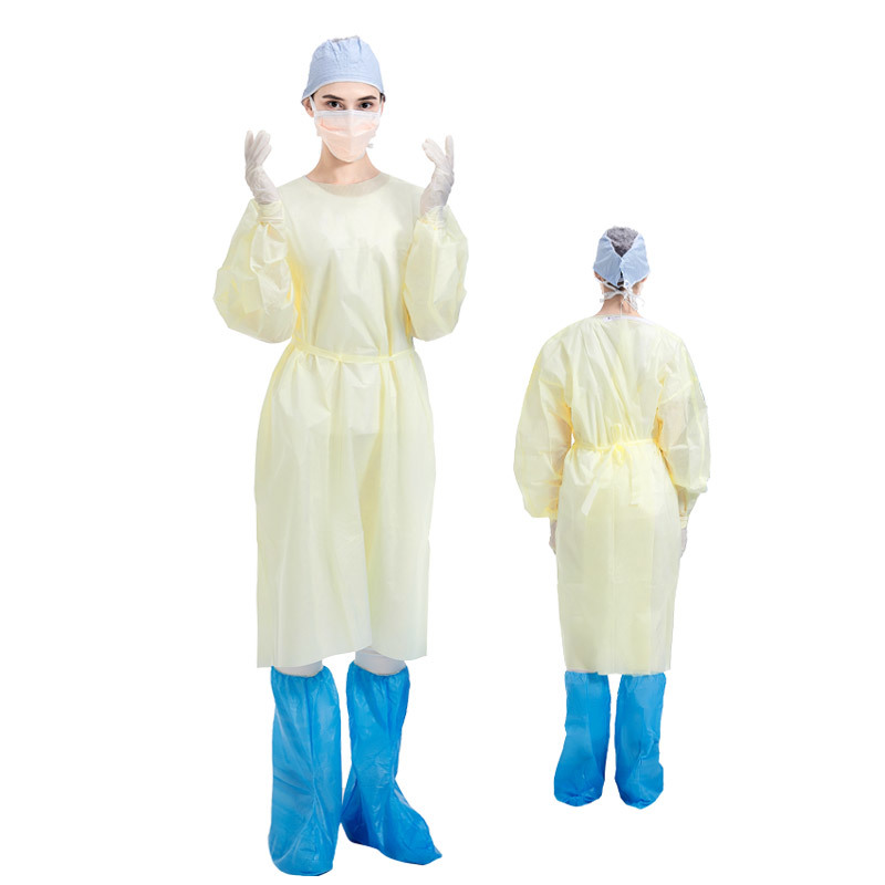 SMMS Level 2 50g Yellow Surgical Gown with Elastic Cuffs and Reinforced Waist Ties - AAMI Level 2 Standard Disposable Medical Isolation Gown