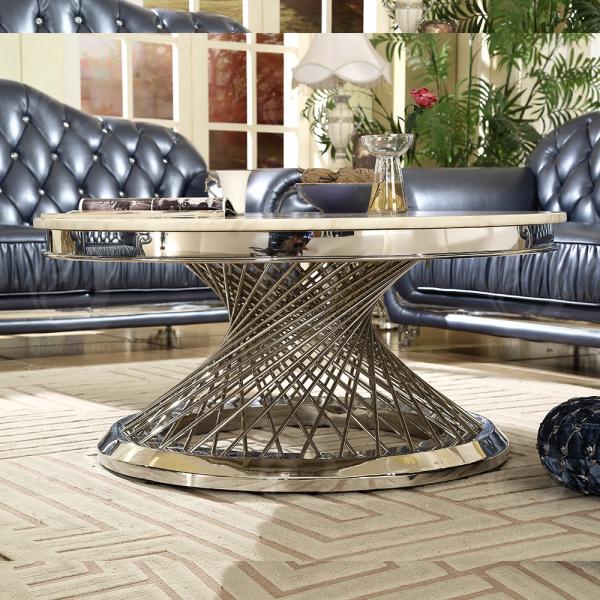 Qiancheng Marble Top Coffee Table Dia 90x50cm High Gloss Round Coffee Table