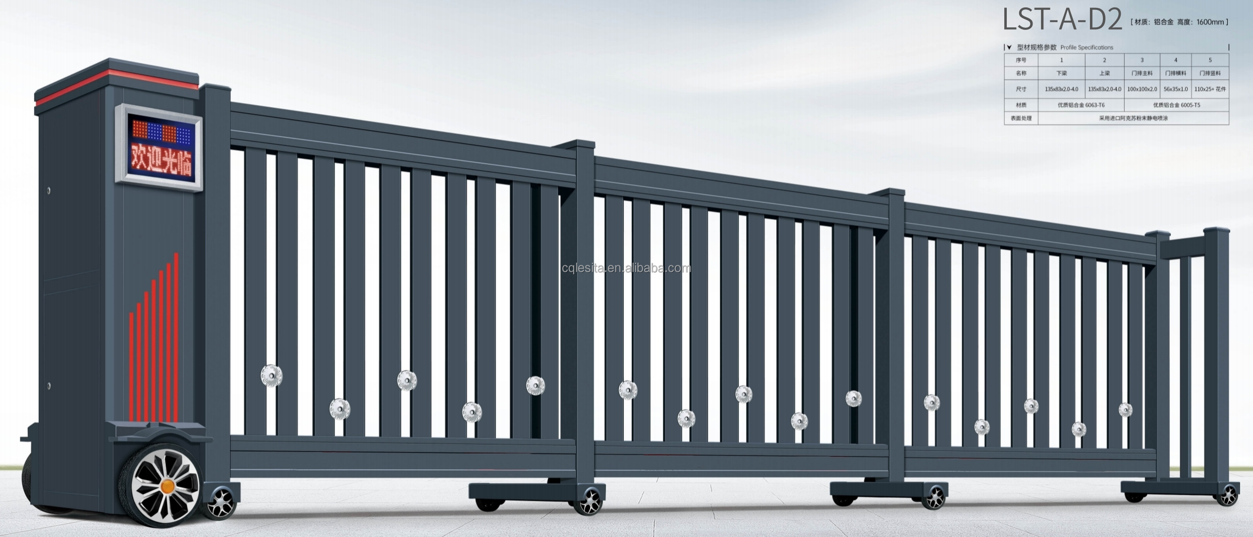 Custom Aluminum Alloy Electric Automatic Motorized Telescopic Outdoor Hotel Industrial Driveway Segmented Sliding Gate Remote