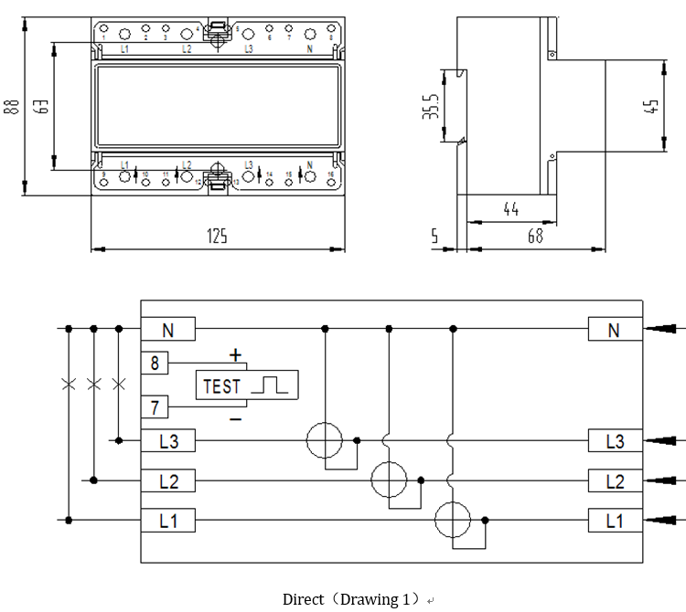 XTM1250S Series 3-Phase 4-Wire Energy Meter Analog KWH Meter 3*10(40)A 380V DIN Rail Type
