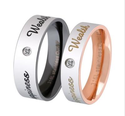Couple Diamond Ring Rose Golden Finger Ring for Lovers Stainless Steel Wedding Rings