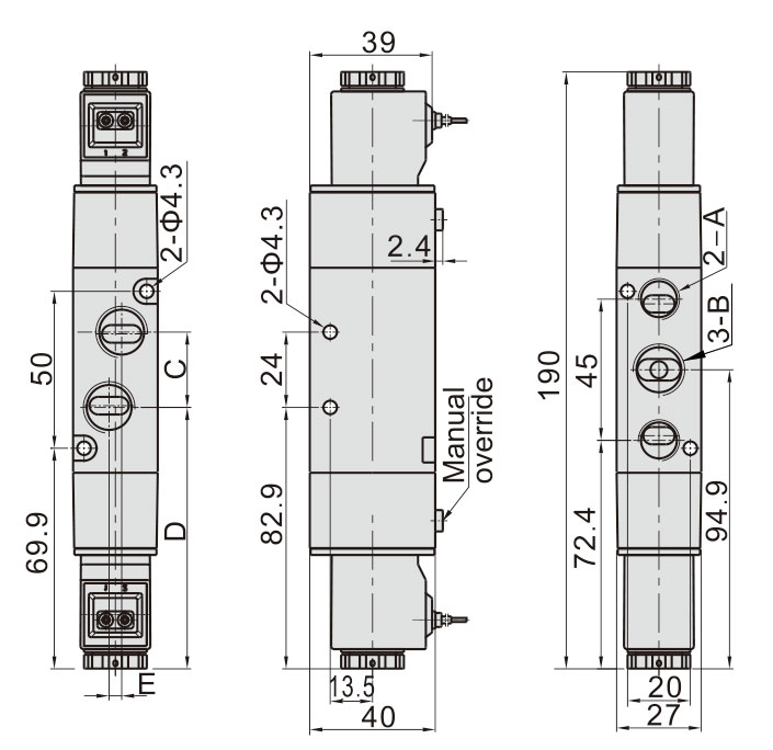 Клапан соленоида терминального Grommet пути 4V330C-08 1/4