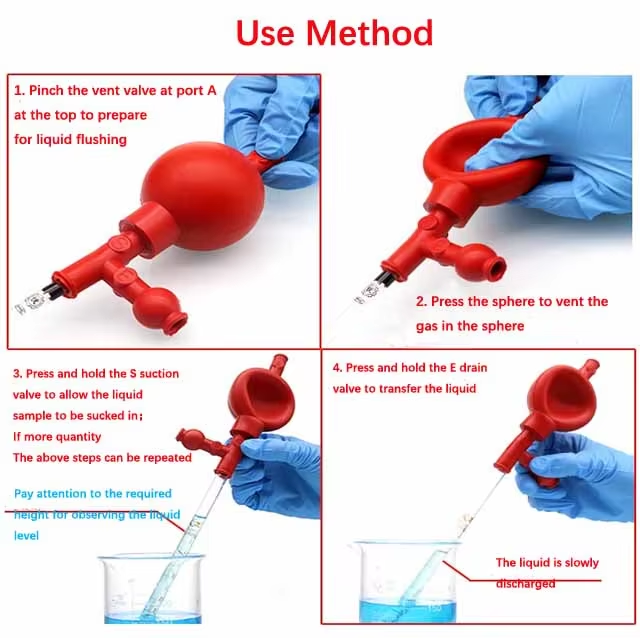 Factory Price With 3 Openings Red Pipetting Ball Quantitative Suction Bulb Rubber Pipette Filler Lab Suction Ball Pipette