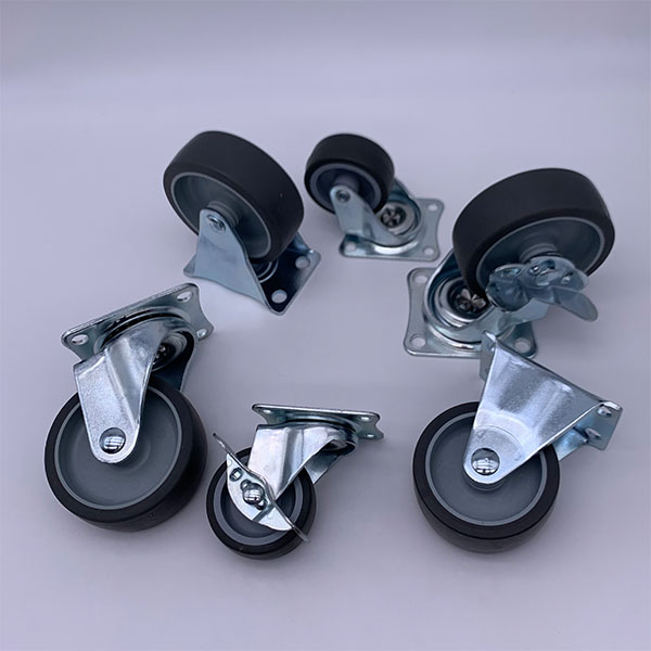 TPR Tread Plain Bearing Caster Wheels With Brake 1.5 Inch Grey Swivel