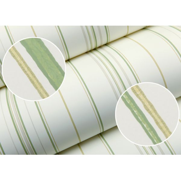 Green Modern Striped Floral Wallpaper For Girl’S Room , Smooth Surface Paper