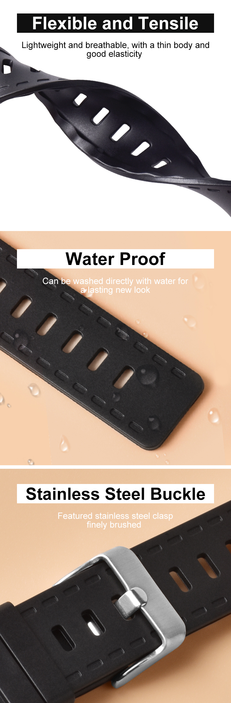 Диапазоны ремешка 20mm цвета TPU моды черные для умного дозора