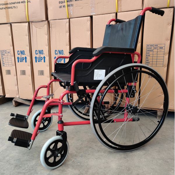 Color Coating Folding Steel Wheelchair With Flip Up Desk Armrest Detachable Footrest