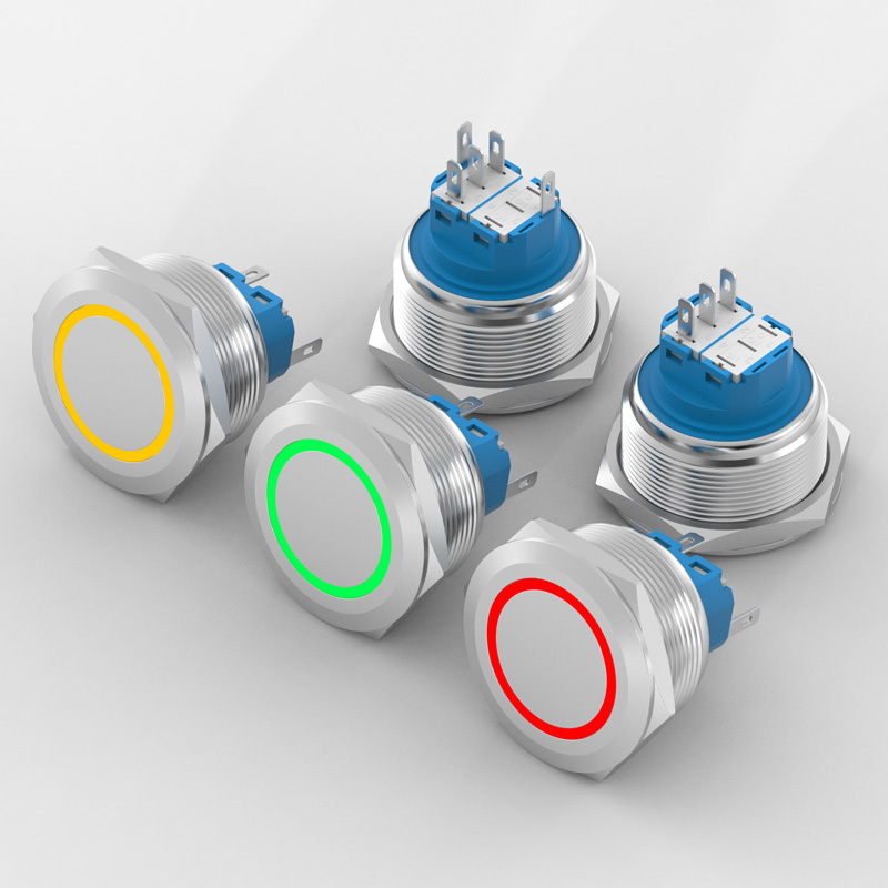 30mm metal push button switch, self-locking reset, with light ring, stainless steel start-stop button
